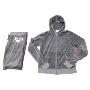 Juicy Couture Grey Track Suit Top Bottom Set Women's Size L/XL READ